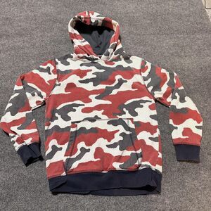 Tommy Hilfiger Hoodie Sweatshirt Boys 12-14 Red Gray Camo Fleece Pullover